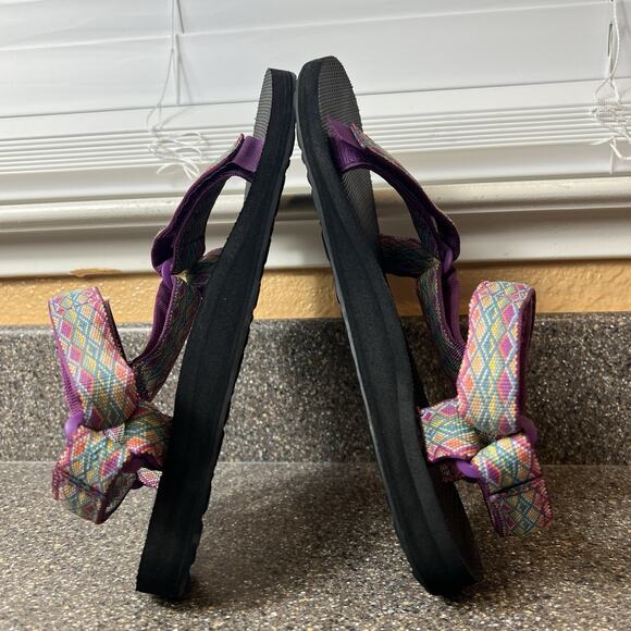 Teva Sandals Women's Sz 9 Original Hiking Sport Strappy Purple Multi Hook & Loop - Picture 6 of 11